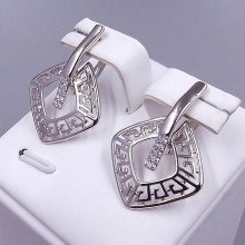 Сережки ХР. Родій. Камені: білий циркон. Довжина: 28 мм Ширина: 20 мм