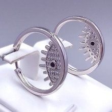 Сережки ХР. Родій. Камені: білий та чорний циркон. Діаметр: 22 мм. Ширина: 2 мм.