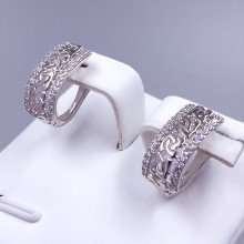 Сережки ХР. Родій. Камені: білий циркон. Довжина: 16 мм Ширина: 7 мм