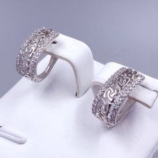 Сережки ХР. Родій. Камені: білий циркон. Довжина: 16 мм Ширина: 7 мм