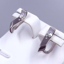 Сережки ХР. Родій. Камені: білий циркон. Довжина: 18 мм Ширина: 4 мм