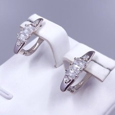 Сережки ХР. Родій. Камені: білий циркон. Довжина: 18 мм Ширина: 5 мм