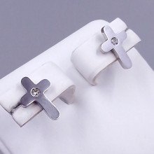 Сережки-гвоздики Stainless Steel. Сталь. Родій. Камені: білий циркон. Довжина: 12 мм. Ширина: 8 мм.