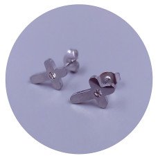 Сережки-гвоздики Stainless Steel. Сталь. Родій. Камені: білий циркон. Довжина: 12 мм. Ширина: 8 мм.
