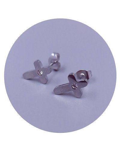 Сережки-гвоздики Stainless Steel. Сталь. Родій. Камені: білий циркон. Довжина: 12 мм. Ширина: 8 мм.