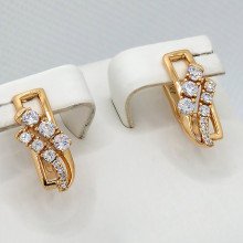 Сережки XР. Позолота 18К. Камені: білий циркон. Довжина: 20 мм. Ширина: 8 мм.