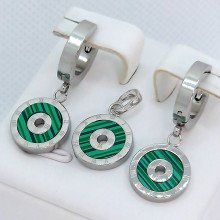 Набір Stainless Steel: сережки (27 мм/ 12 мм) та кулон (20 мм/ 12 мм). Сталь. Родій.