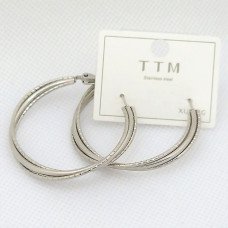 Сережки-кільця рифлені Stainless Steel. Сталь. Родій. Діаметр: 40 мм. Ширина: 4 мм.