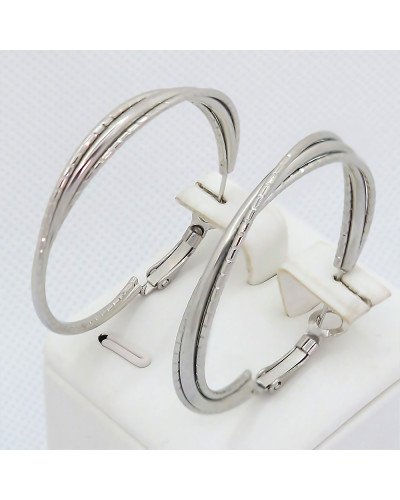 Сережки-кільця рифлені Stainless Steel. Сталь. Родій. Діаметр: 40 мм. Ширина: 4 мм.
