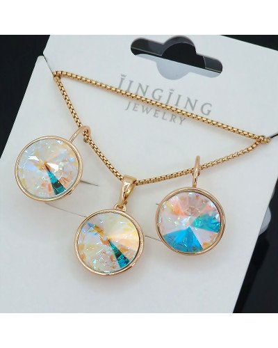 Набір ХР. Сережки та кулон на ланцюжку з Swarovski бензинового кольору. Мед. золото 18К. Ланцюжок: 40-45см Сережки:19мм