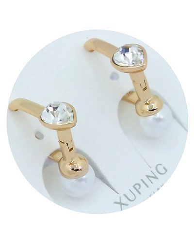 Сережки ХР. Позолота 18К. Камені: Swarovski білого кольору та перли. Довжина: 16 мм, ширина: 18 мм