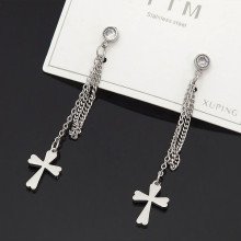 Сережки-гвоздики Stainless Steel. Сталь. Родій. Камені: білий циркон. Довжина: 48 мм. Ширина: 8 мм.