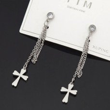 Сережки-гвоздики Stainless Steel. Сталь. Родій. Камені: білий циркон. Довжина: 48 мм. Ширина: 8 мм.