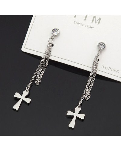 Сережки-гвоздики Stainless Steel. Сталь. Родій. Камені: білий циркон. Довжина: 48 мм. Ширина: 8 мм.