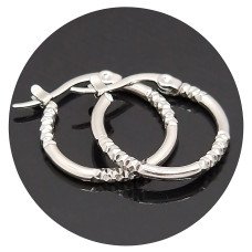 Сережки-кільця рифлені Stainless Steel. Сталь. Родій. Діаметр: 20 мм. Ширина: 2 мм.