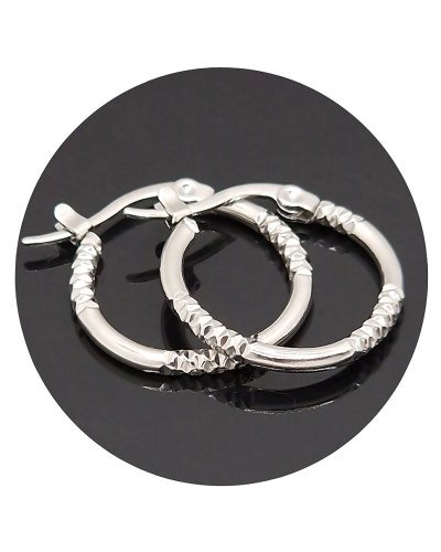 Сережки-кільця рифлені Stainless Steel. Сталь. Родій. Діаметр: 20 мм. Ширина: 2 мм.