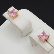 Сережки-гвоздики XР M&L. Позолота 18К. Камені: рожевий циркон. Діаметр: 5 мм 12 пар