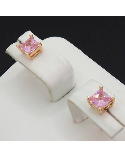Сережки-гвоздики XР M&L. Позолота 18К. Камені: рожевий циркон. Діаметр: 5 мм 12 пар