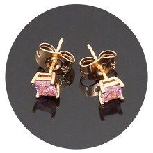 Сережки-гвоздики XР M&L. Позолота 18К. Камені: рожевий циркон. Діаметр: 5 мм 12 пар