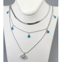 Потрійний ланцюжок Stainless Steel з кулонами. Сталь. Родій. Довжина основного ланцюжка: 40-45 см.