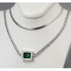 Подвійний ланцюжок Stainless Steel з кулоном. Сталь. Родій. Довжина основного ланцюжка: 37.5-42.5 см