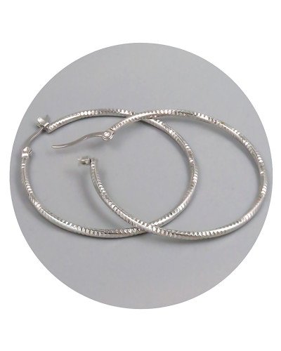 Сережки-кільця рифлені Stainless Steel. Сталь. Родій. Діаметр: 45 мм. Ширина: 2 мм.