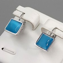 Сережки Stainless Steel. Сталь. Камені: бірюзовий циркон. Родій. Довжина: 18 мм. Ширина: 10 мм.
