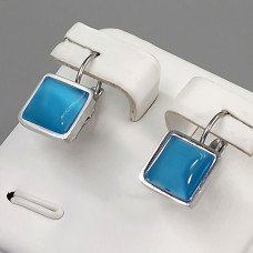Сережки Stainless Steel. Сталь. Камені: бірюзовий циркон. Родій. Довжина: 18 мм. Ширина: 10 мм.