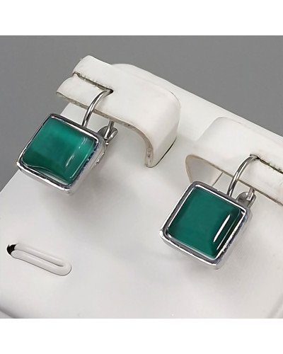 Сережки Stainless Steel. Сталь. Камені: циркон зелений. Родій. Довжина: 18 мм. Ширина: 10 мм.