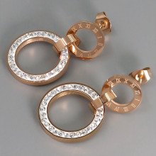 Сережки-гвоздики Stainless Steel. Сталь. Позолота ЧВ. Камені: білий циркон та емаль. Довжина: 28 мм. Ширина: 18 мм.