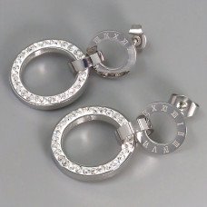 Сережки-гвоздики Stainless Steel. Сталь. Родій. Камені: білий циркон та емаль. Довжина: 28 мм. Ширина: 18 мм.
