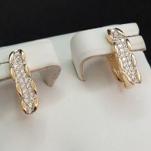 Сережки XР. Позолота 18К. Камені: білий циркон. Довжина: 15 мм Ширина: 5 мм