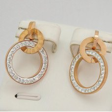 Сережки-гвоздики Stainless Steel. Сталь. Позолота ЧВ. Камені: білий циркон. Довжина: 25 мм. Ширина: 18 мм.