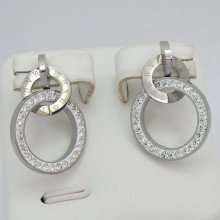 Сережки-гвоздики Stainless Steel. Сталь. Родій. Камені: білий циркон. Довжина: 25 мм. Ширина: 18 мм.