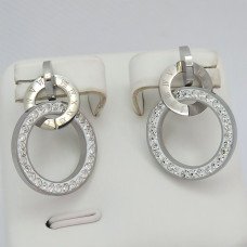Сережки-гвоздики Stainless Steel. Сталь. Родій. Камені: білий циркон. Довжина: 25 мм. Ширина: 18 мм.