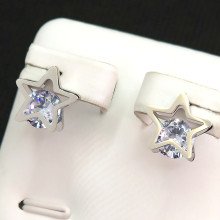 Сережки-гвоздики Stainless Steel. Сталь. Родій. Камені: білий циркон. Довжина: 11 мм. Ширина: 11 мм.