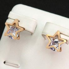 Сережки-гвоздики Stainless Steel. Сталь. Позолота ЧВ. Камені: білий циркон. Довжина: 11 мм. Ширина: 11 мм.