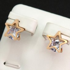 Сережки-гвоздики Stainless Steel. Сталь. Позолота ЧВ. Камені: білий циркон. Довжина: 11 мм. Ширина: 11 мм.