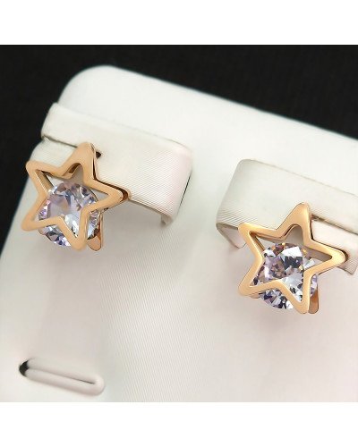 Сережки-гвоздики Stainless Steel. Сталь. Позолота ЧВ. Камені: білий циркон. Довжина: 11 мм. Ширина: 11 мм.