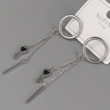 Сережки-гвоздики Stainless Steel із чорною емаллю. Сталь. Родій. Довжина: 65 мм. Ширина 15 мм.