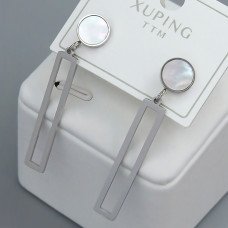 Сережки-гвоздики Stainless Steel з білою емаллю. Сталь. Родій. Довжина: 40 мм. Ширина 7 мм.