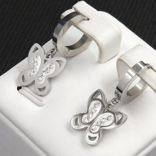 Сережки Stainless Steel з білою емаллю. Сталь. Родій. Камені: білий циркон. Довжина: 25 мм. Ширина: 12 мм.