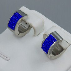 Сережки Stainless Steel. Сталь. Родій. Камені: синій циркон. Довжина: 13 мм. Ширина: 11 мм.