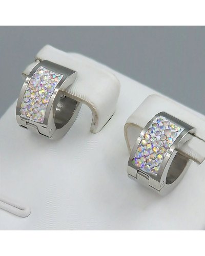 Сережки Stainless Steel. Сталь. Родій. Камені: бензиновий циркон. Діаметр: 12 мм. Ширина: 5 мм.