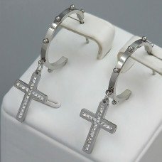 Сережки-гвоздики Stainless Steel з білою емаллю. Сталь. Родій. Камені: білий циркон. Довжина: 40 мм. Ширина 18 мм.