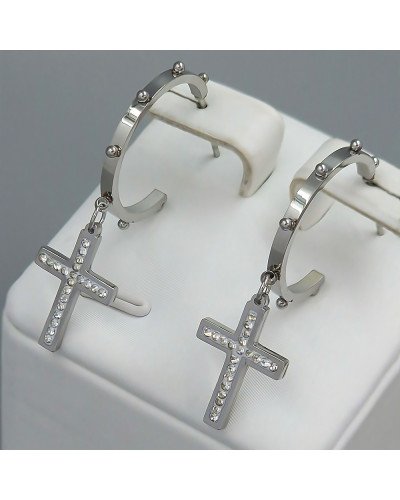 Сережки-гвоздики Stainless Steel з білою емаллю. Сталь. Родій. Камені: білий циркон. Довжина: 40 мм. Ширина 18 мм.