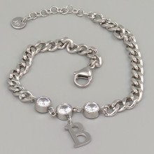 Браслет Stainless Steel. Сталь. Родій. Камені: білий циркон. Довжина: 18.5-21 см