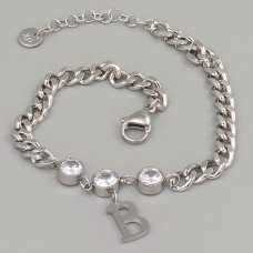 Браслет Stainless Steel. Сталь. Родій. Камені: білий циркон. Довжина: 18.5-21 см