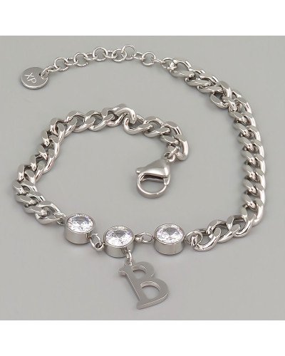 Браслет Stainless Steel. Сталь. Родій. Камені: білий циркон. Довжина: 18.5-21 см