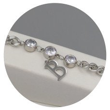 Браслет Stainless Steel. Сталь. Родій. Камені: білий циркон. Довжина: 18.5-21 см
